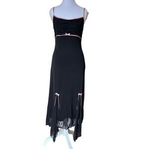 Y2K Speechless Black Fairy Hem Slip Dress Pink Bow Coquette Balletcore USA made